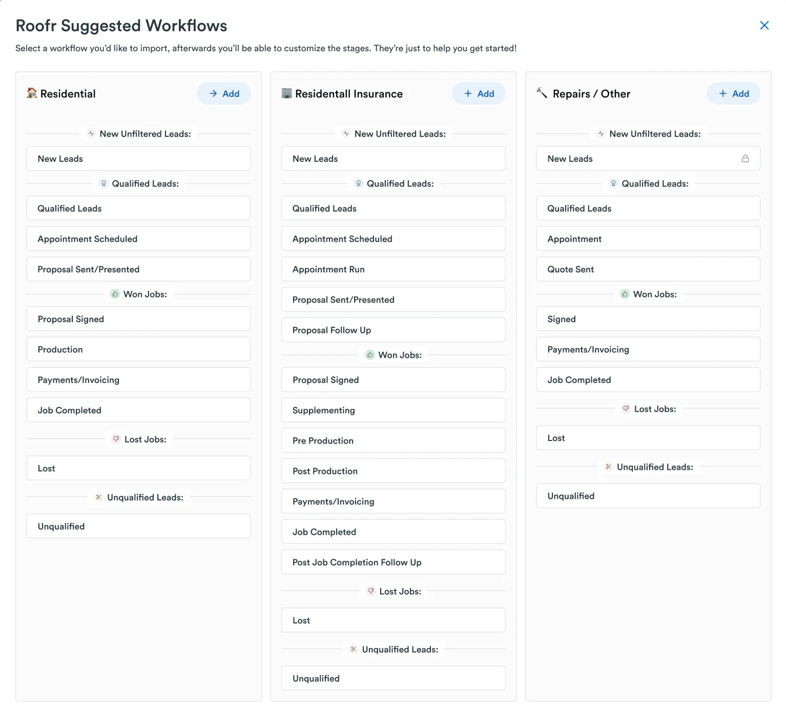 Suggested Workflows import modal
