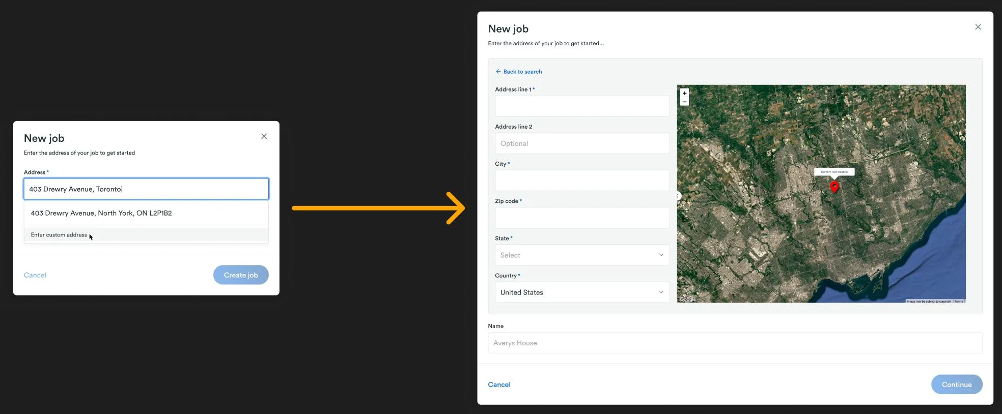 Original Figma mockup, custom fields plus map version