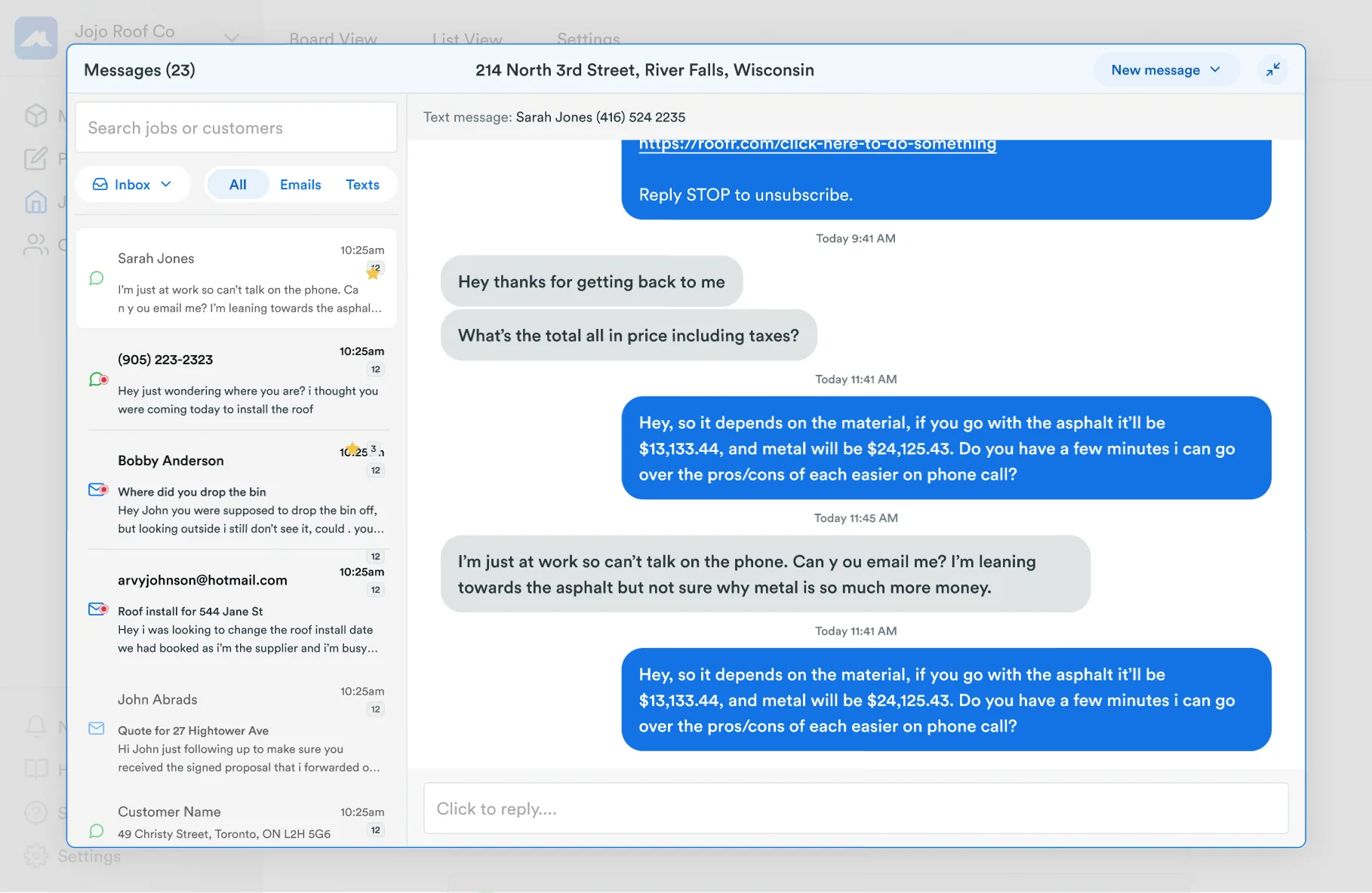 Inbox inside a job, messages filtered