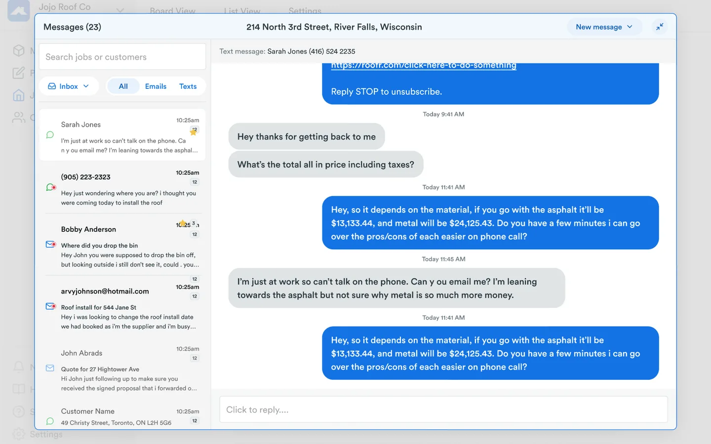 Inbox inside a job, messages filtered