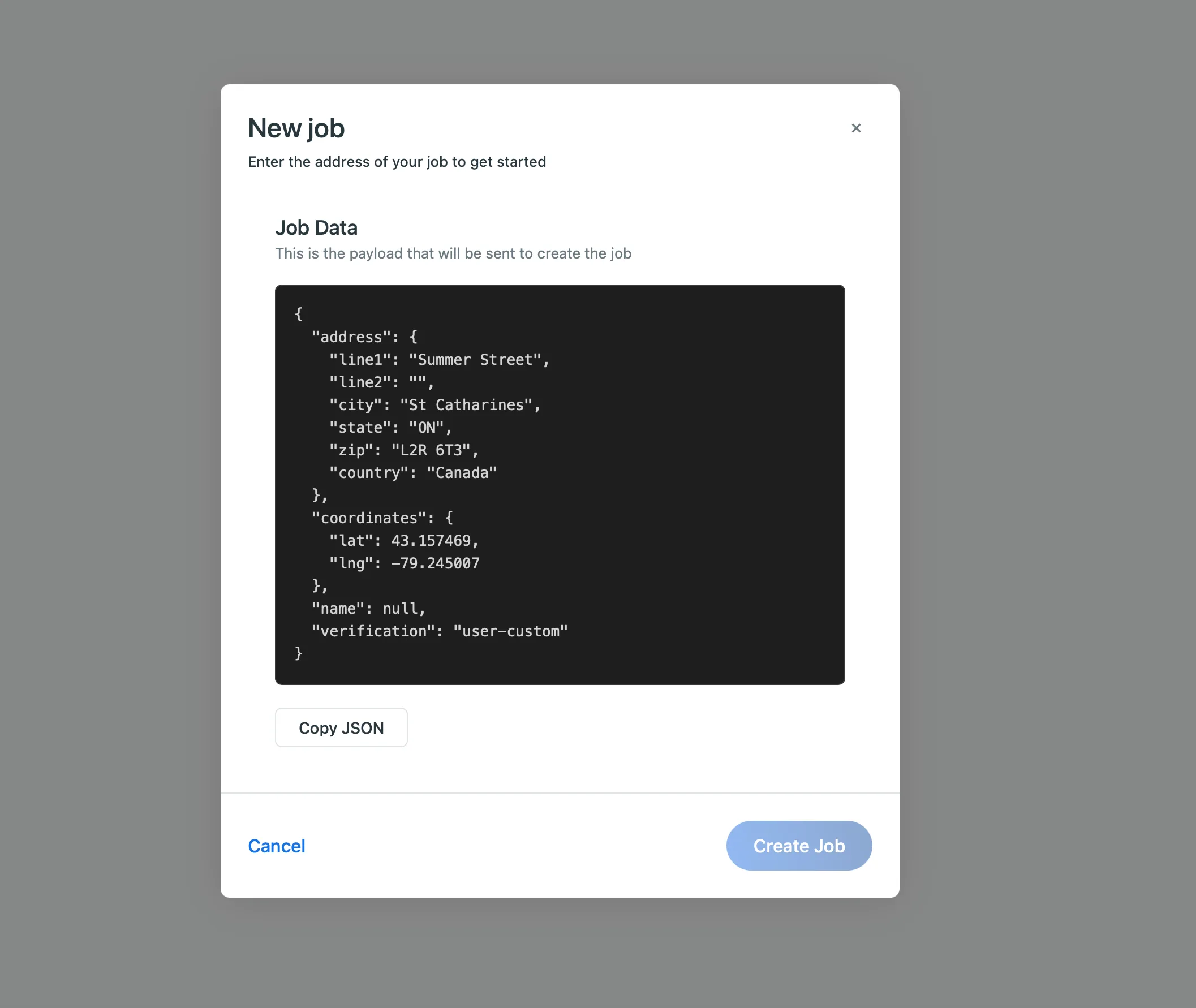 Job data payload, verification user-custom