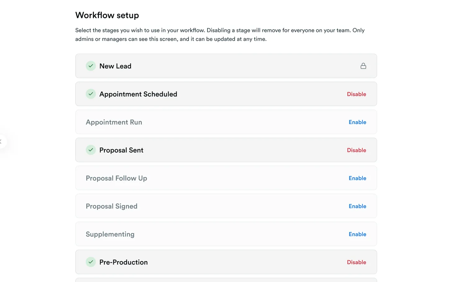 MVP workflow setup with on/off stages