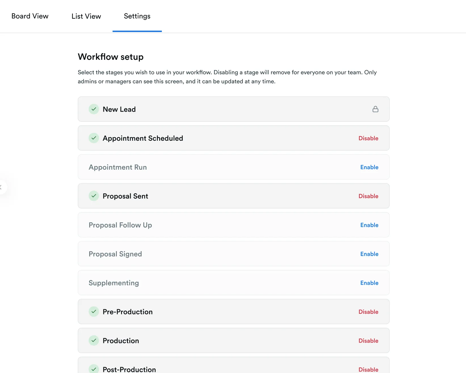 MVP workflow setup with on/off stages
