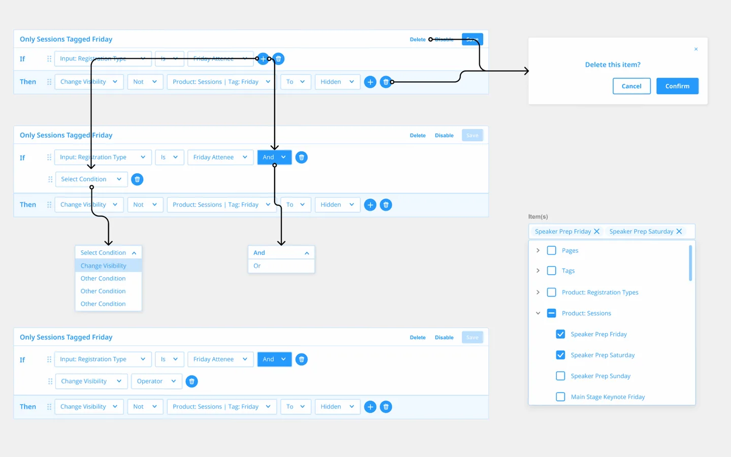 Wireframe of rule-editing interaction
