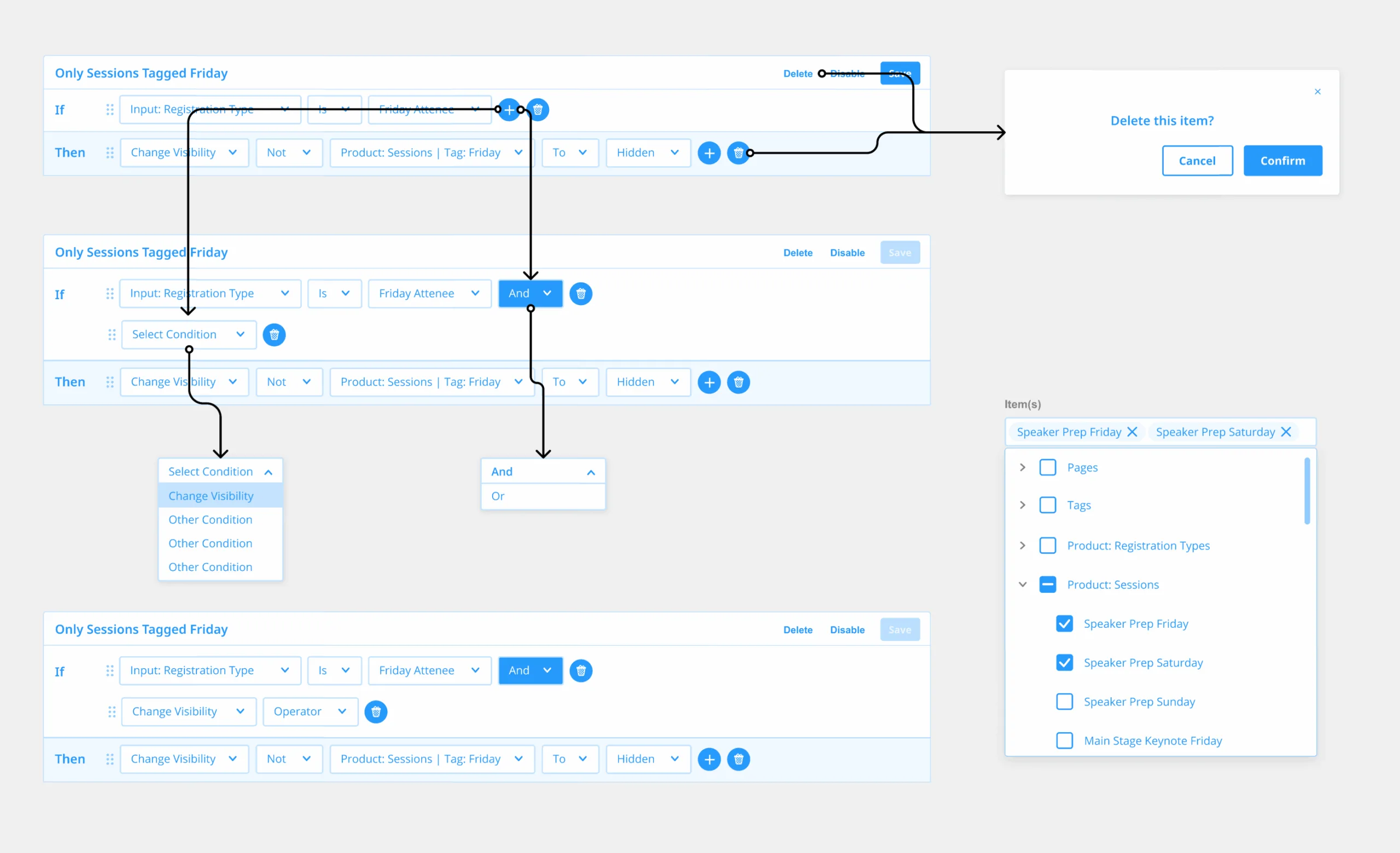 Wireframe of rule-editing interaction