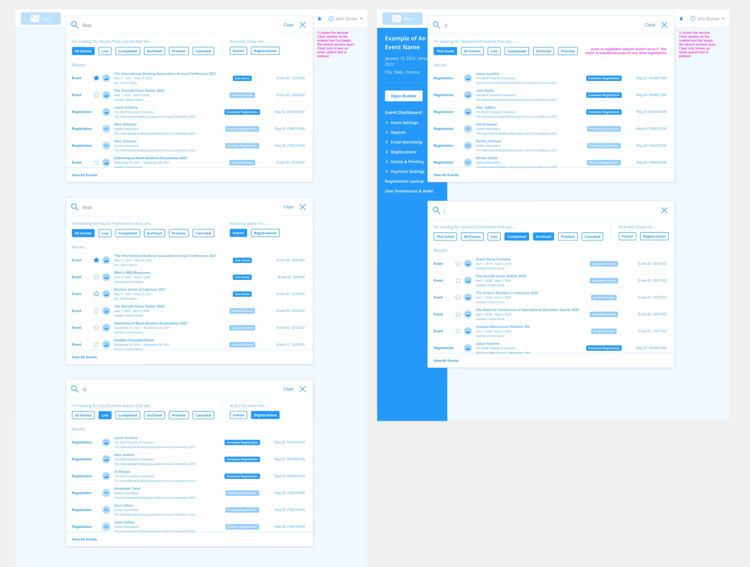 Initial wireframe of alternative contextual-search approach